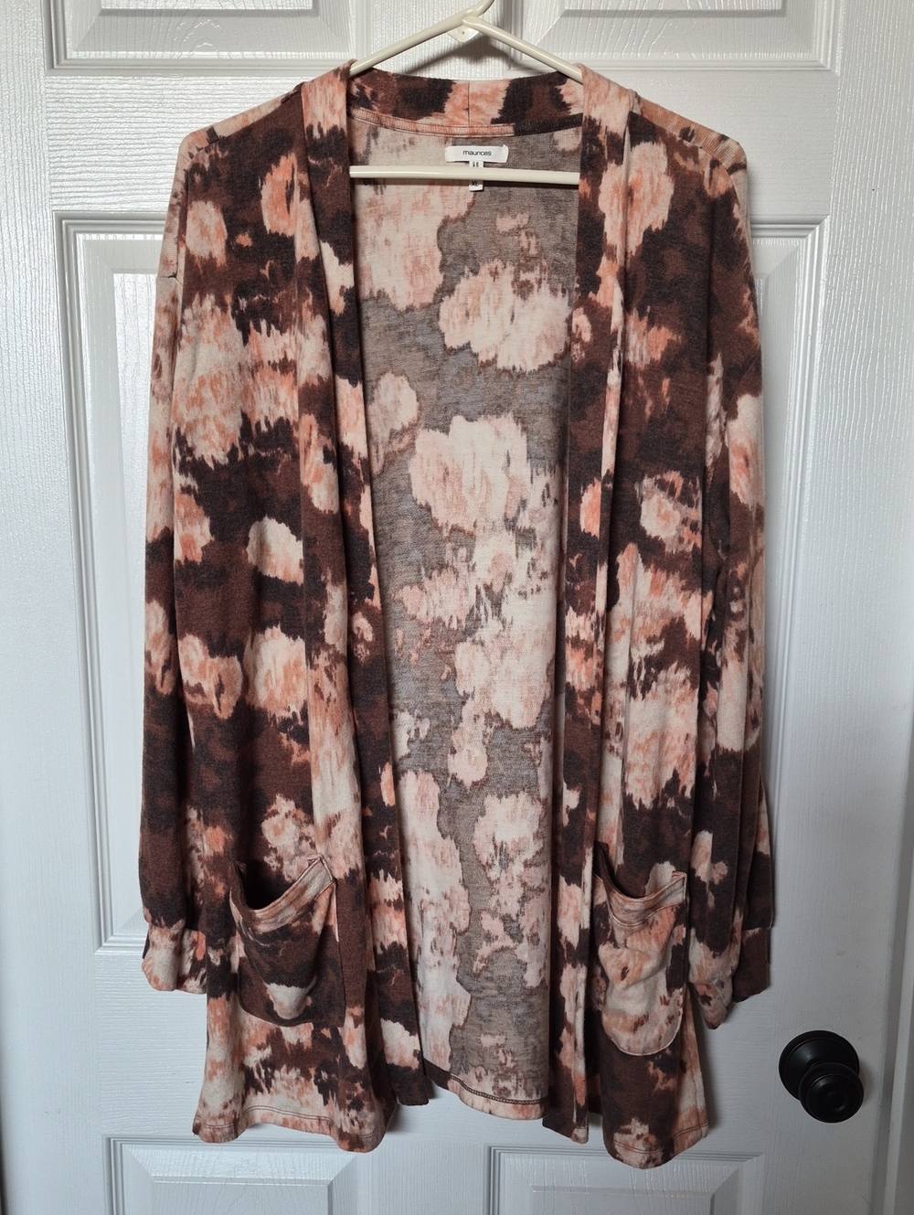 Maurices Blush and Brown Floral Open-Front Cardigan Super Soft Size XL